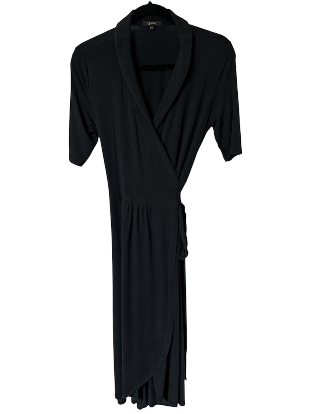 Quince Tencel Jersey Midi Wrap Dress Black Medium